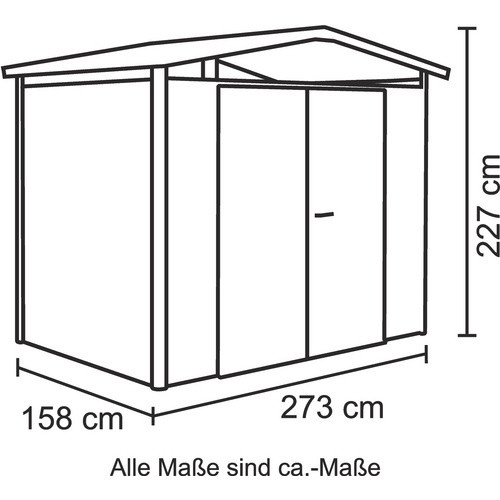 Biohort Gerätehaus Panorama aus Metall in Quarzgrau-metallic mit Satteldach und Doppeltür, B/H/T: 273 x 227 x 137 cm - Bild 2