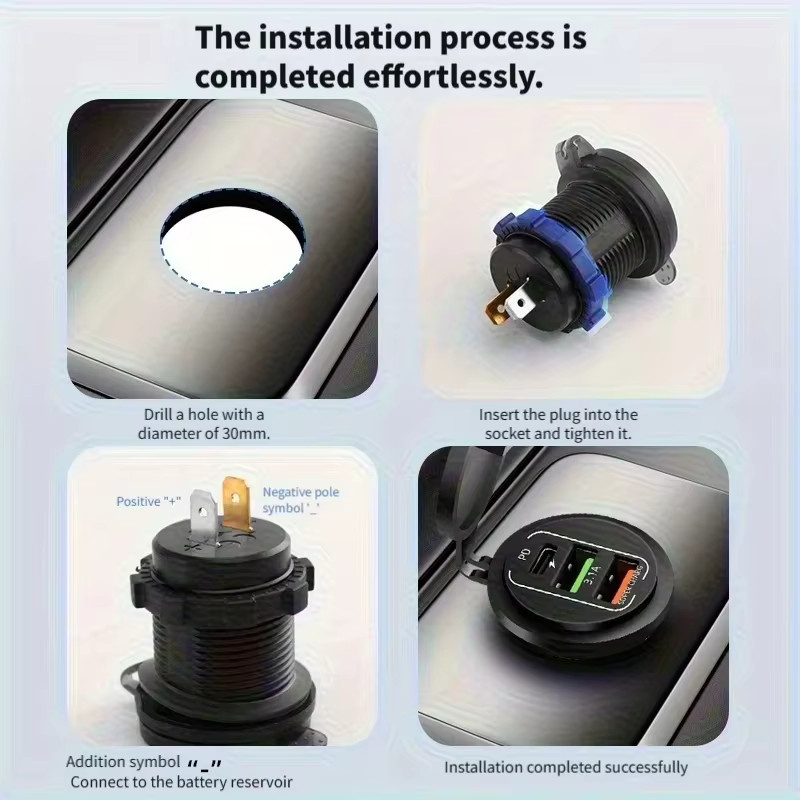 kebidumei USB Auto Ladegerät mit 4 Ports, Dual PD und Dual QC 3.0, Voltmeter, Wasserdicht, Schwarz, für 12 V/24 V Auto und Boot - Bild 5