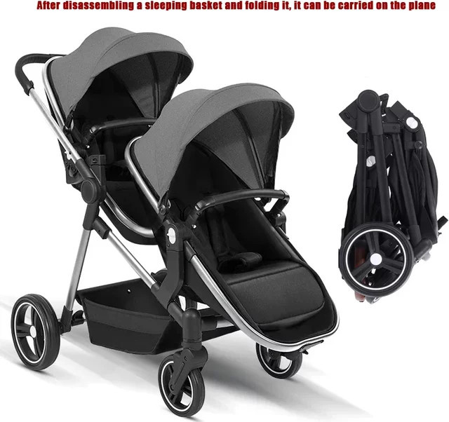 Multifunktionaler faltbarer Zwillingskinderwagen von Warm House in Dunkelgrau mit Umbaubarkeit zum leichten Kinderfahrrad - Bild 1