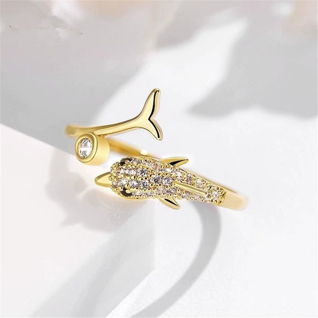 JUNXIN Ring, Delfin, Goldfarben, Zirkonia, Damen - Bild 1