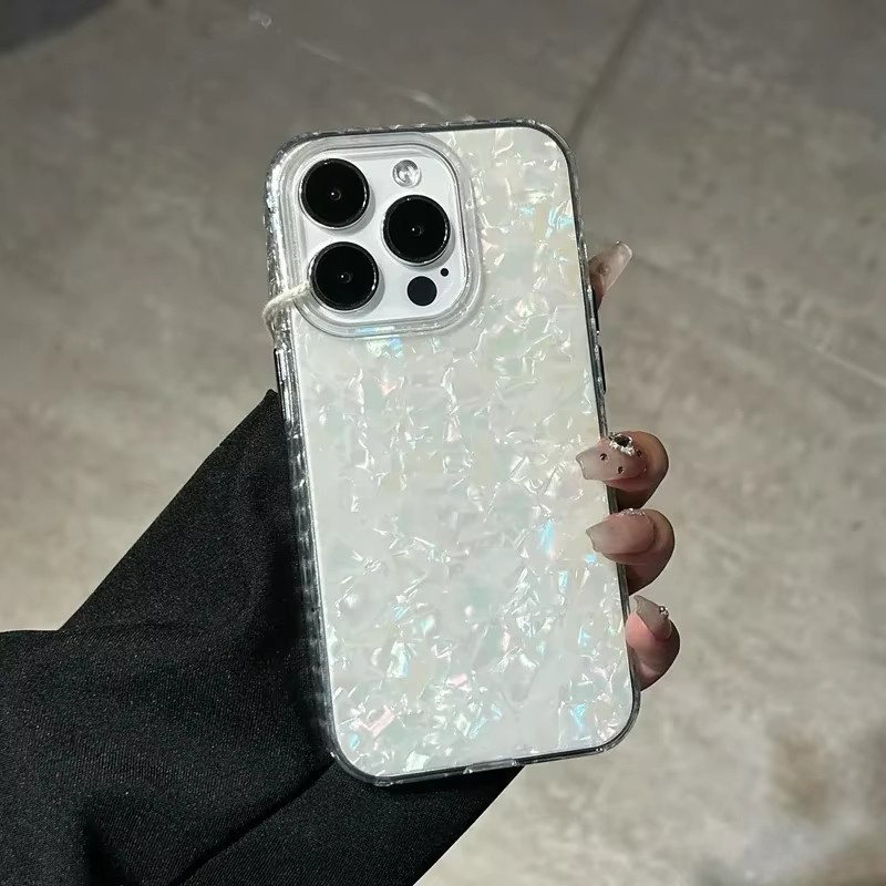NMEGOU Schutzhülle mit Muschelmuster und Laser-Design für iPhone 11 bis iPhone 17 Pro Max Plus, Stoßfest, Farbe: Weiß - Bild 3