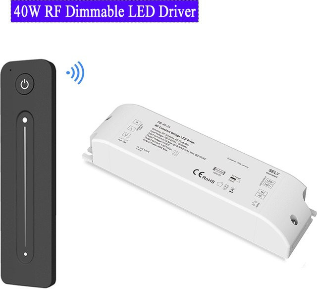 CENFAYA LED-Treiber 40 W mit kabelloser RF-Fernbedienung, dimmbarer Dimmer-Transformator für DC 12 V und 24 V, Push-Dim Netzteil - Bild 1