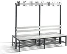 C+P Garderobenbank Basic doppelseitig mit Schuhrost und Haken, Schwarzgrau/Lichtgrau, H: 165,0 cm, B: 196,0 cm, T: 75,6 cm