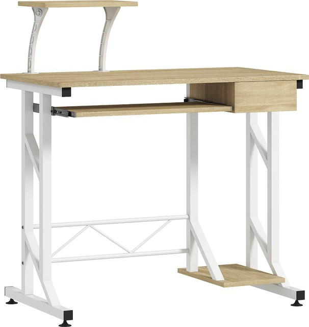 HOMCOM Schreibtisch mit Tastaturauszug und Schublade in Eiche, Computertisch für das Home-Office, B/T/H: 90 x 50 x 100 cm - Bild 1