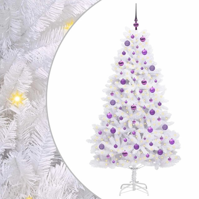vidaXL Künstlicher Weihnachtsbaum Weiß mit LED-Beleuchtung, Höhe: 180 cm, aus PVC und Stahl - Bild 1