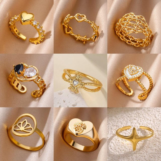 HPTOTMG Ring Damen, Edelstahl, 18K Vergoldet, Herz, Schmetterling, Zirkonia - Bild 1