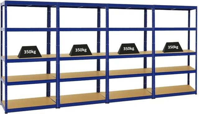 PROREGAL Schwerlastregal Slim Elephant Set aus 4 Regalen, Farbe Blau, H x B x T: 180 x 90 x 45 cm, 5 Ebenen mit verstellbaren Fachböden, Fachlast 350 kg - Bild 1