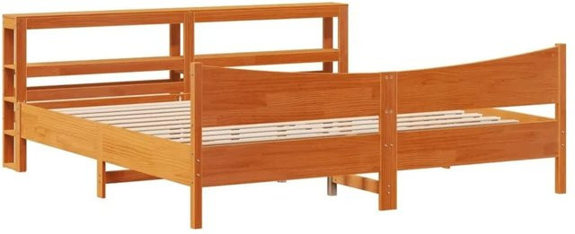 vidaXL Massivholzbett aus Kiefer mit Kopfteil in Braun, rustikal und gewachst, B/T/H: 200 x 206 x 82 cm - Bild 1