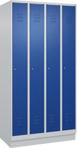 C+P Spind Classic PLUS Garderobenschrank mit Sockel, 4 Abteile, Zylinderschloss, 3 Garderobenhaken, Farbe: Grau/Blau, H x B x T: 195 x 100 x 50 cm - Bild 1
