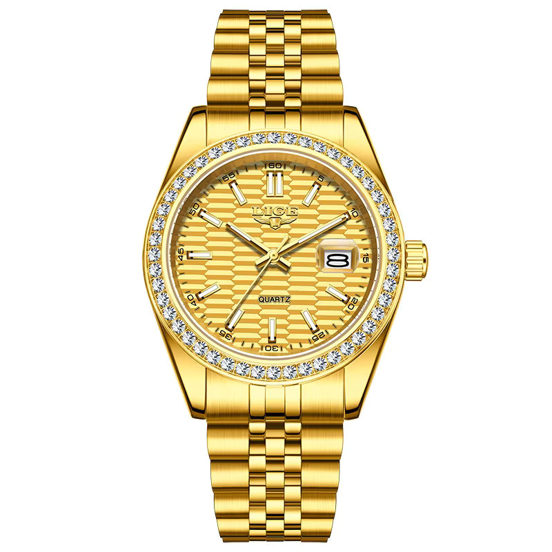 LIGE Armbanduhr, Quarz, Gold, Diamantbesetzt, Edelstahl, Herren - Bild 7