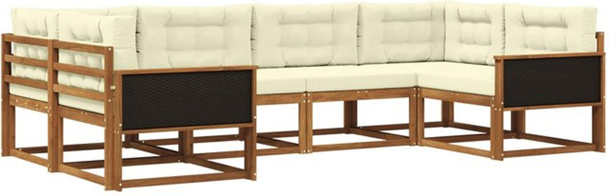 Modernes 6-teiliges Outdoor-Sofagarnitur Loungemöbel Set von vidaXL aus Akazie mit Kissen in Natur und Beige - Bild 1