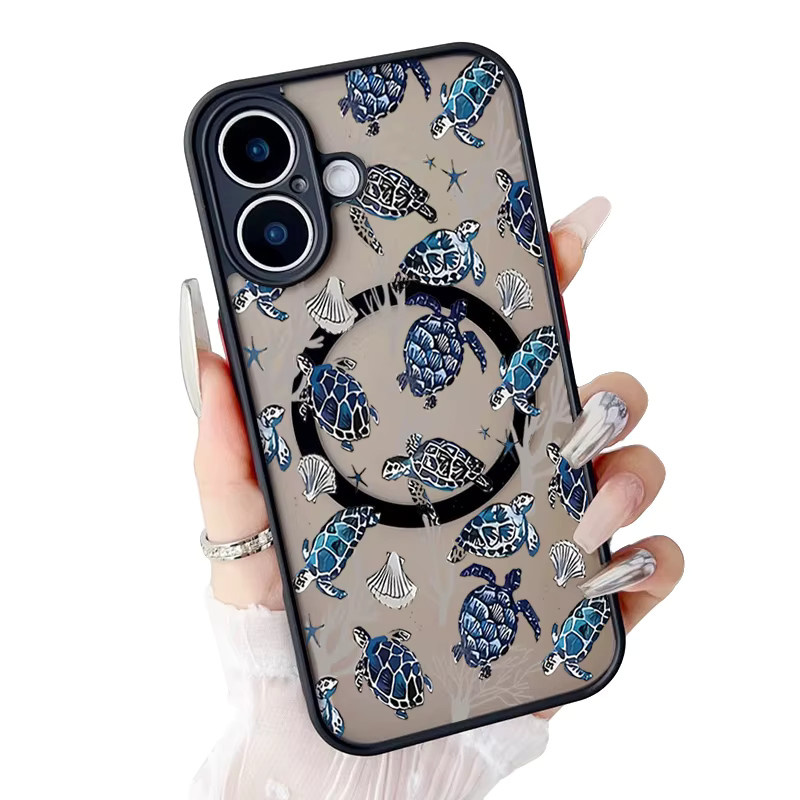 Magnetische Handyhülle von YISHANGOU mit Wal- und Schildkrötenmuster für iPhone 17 16 15 14 13 12 Pro Max Plus in Schwarz und Multicolour mit Acryl-Rückseite - Bild 2