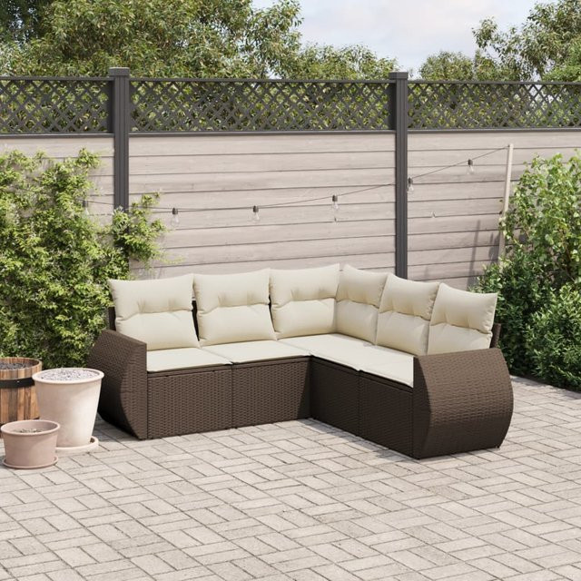 vidaXL 5-tlg. Garten-Sofagarnitur in L-Form aus braunem Polyrattan mit wetterfesten Kissen und pulverbeschichtetem Stahlgestell - Bild 3