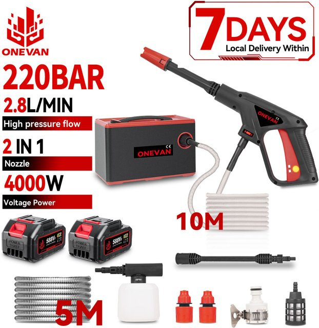 ONEVAN Elektrischer Hochdruckreiniger kabellos mit 220 Bar und 4000W, kompatibel mit Makita LXT Akkus, ideal für die Autoreinigung sowie für Garten und Straße - Bild 1