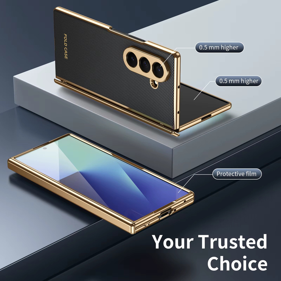 Stoßfeste Leder-Handyhülle mit Scharnierschutz und goldenem Rand für Samsung Galaxy Z Fold 7, 6, 5, 4, 3 in Schwarz, Blau oder Gold - Bild 5