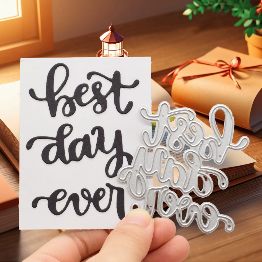 Metall-Schneidewerkzeug mit dem Schriftzug Besten Tag Aller Zeiten in Silber für DIY Scrapbooking und Bastelarbeiten - Bild 2