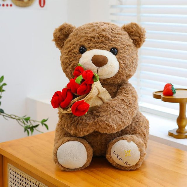 Rosenbärenpuppe, Plüsch / Textil, braun, 40cm - Bild 1
