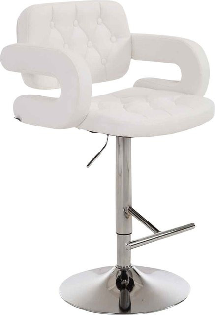 TPFLiving Barhocker Dublin mit Armlehnen aus weißem Kunstleder und Chromgestell, Höhe: 123 cm, Breite: 55 cm, Tiefe: 62 cm - Bild 1