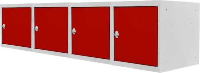 PROREGAL Blocky Schließfachwürfel Set 4er Pack mit Drehriegelschloss für Vorhängeschlösser, Lichtgrau/Rot, B/T/H: 40 x 40 x 40 cm - Bild 1