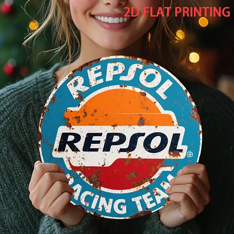 Potdemiel Wanddekoration Repsol Racing Team Logo aus Eisen im industriellen Vintage-Stil mit Rostmuster und lebendigen Farben - Bild 2