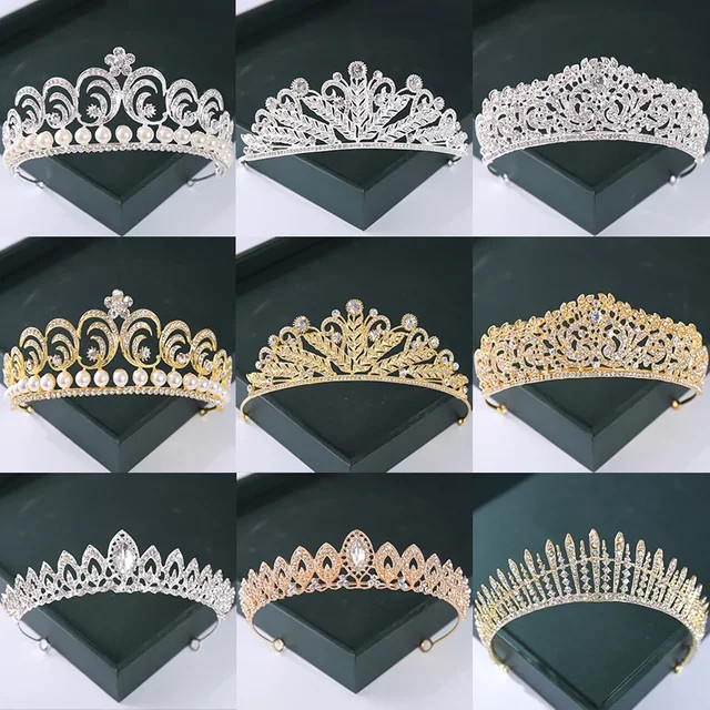 Diadem Gold Silber Farbe, Kristall, Perle, Damen - Bild 1