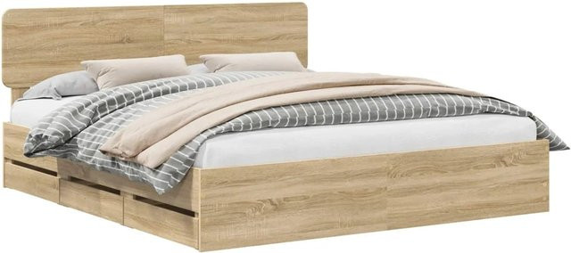 vidaXL Bettrahmen Sonoma-Eiche mit Schubladen, Modernes Bett aus Holz in Braun, B/T/H: 200 x 200 x 40,47 cm - Bild 1