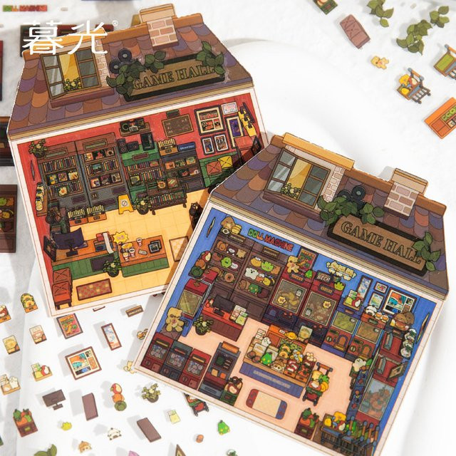 3-teiliges Set selbstklebende Miniatur-Szenen-Aufkleber mit 3D-Hüttenlandschaft in Multicolour für dein Tagebuch-DIY - Bild 1