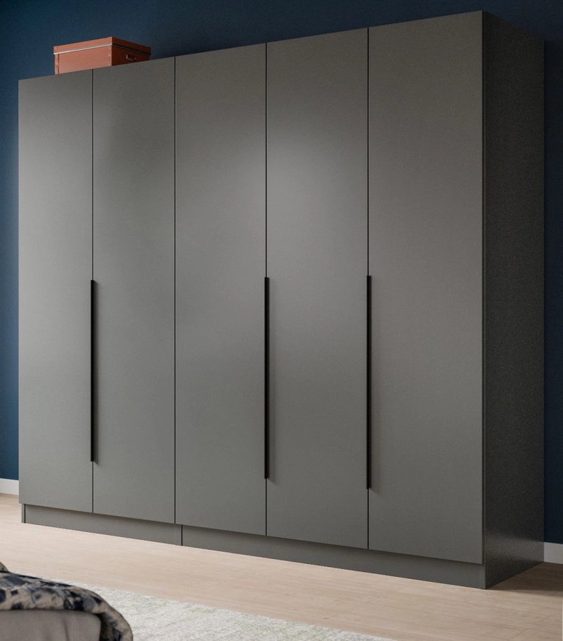 5-türiger Kleiderschrank Swan in Grau, modern mit Kleiderstange und Regalböden, Höhe: 200 cm, Breite: 181 cm - Bild 1