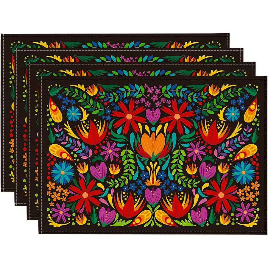 VIKAMA 4-teiliges Tischset-Set aus Leinen mit Blumenmuster in Mehrfarbig, rechteckig - Bild 5
