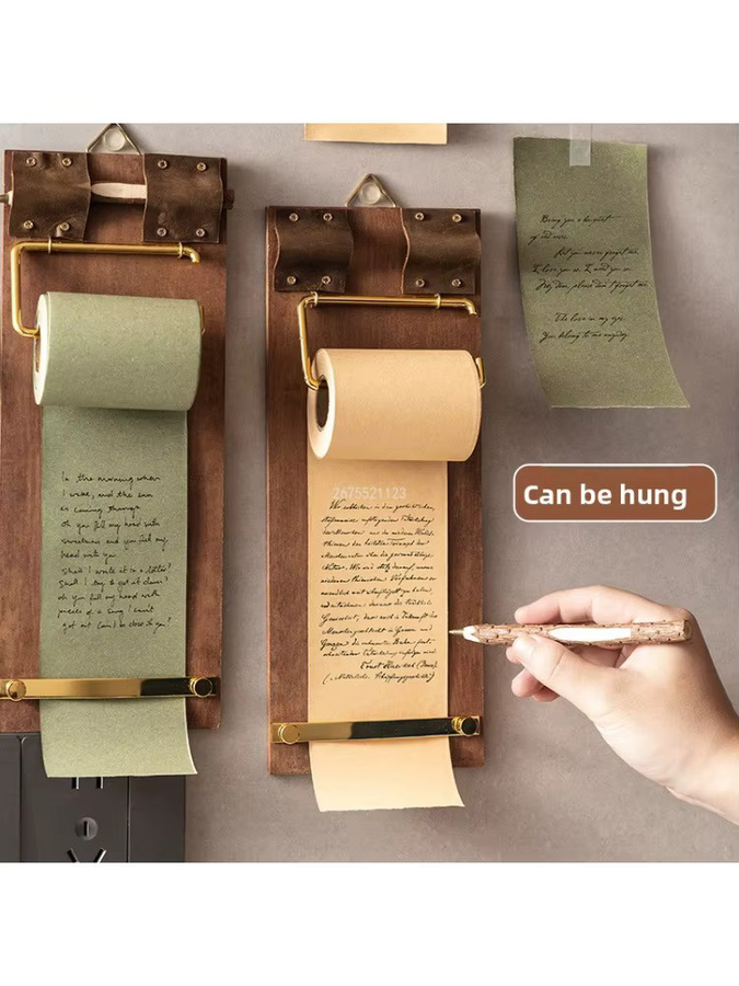 Vintage Haftnotiz-Clip aus Metall mit Rollenpapier in Grün und Braun zum Aufhängen - Bild 5