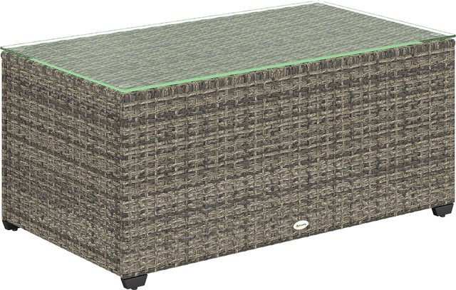 Outsunny Gartencouchtisch in Rattan-Optik mit Sicherheitsglasplatte und Stahlrahmen, dunkelgrau, B/T/H: 90 x 50 x 38 cm - Bild 1