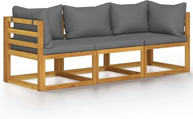 vidaXL 3-Sitzer-Gartensofa aus Akazienholz mit grauer Auflage, Modell 1 - Bild 1