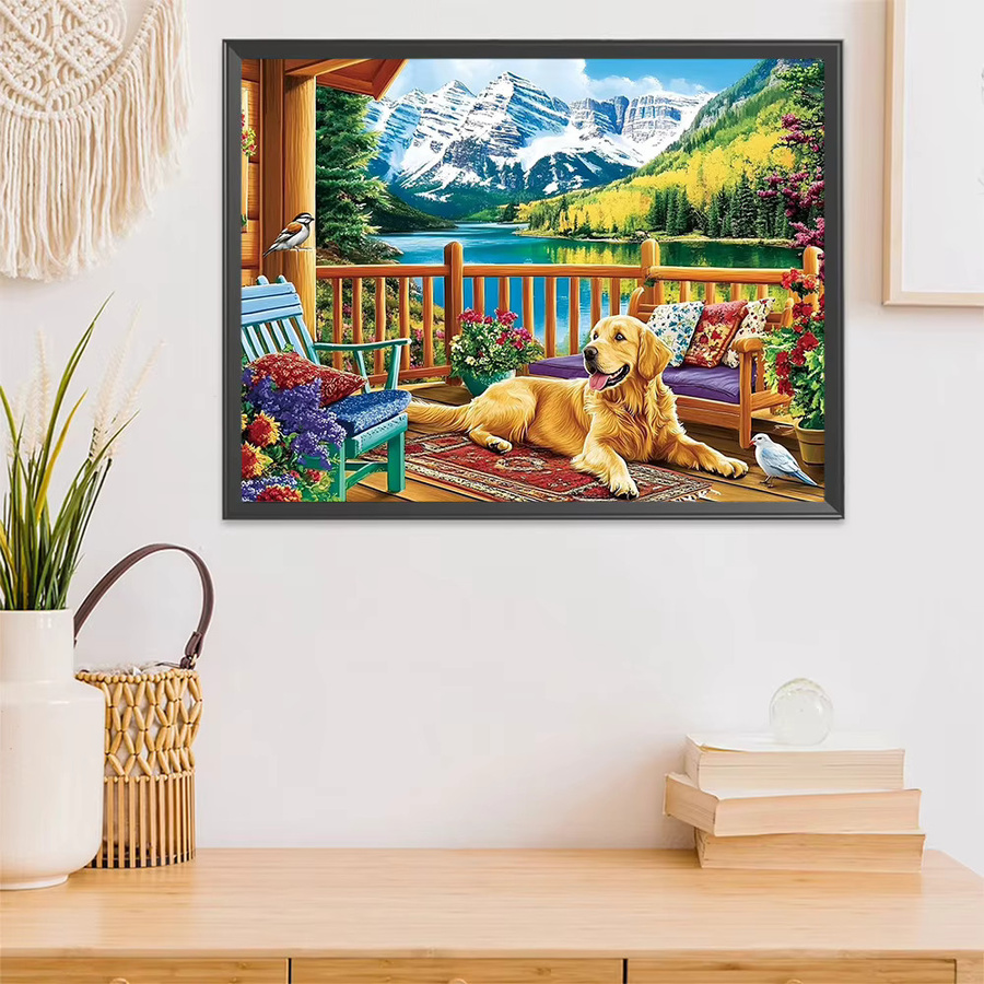 Evershine 5D-Diamant-Mosaik Set Berglandschaft mit Hund, Wanddekoration für Erwachsene und Anfänger, Mehrfarbig, Durchmesser: 20,0 cm - Bild 3