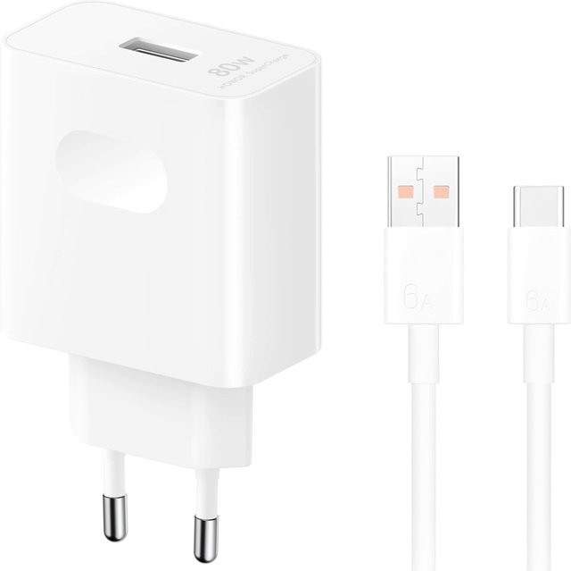 Honor Netzladegerät mit 80W Leistung und USB-C-Kabel, 1 x USB-A und 1 x USB-C, Weiß - Bild 1