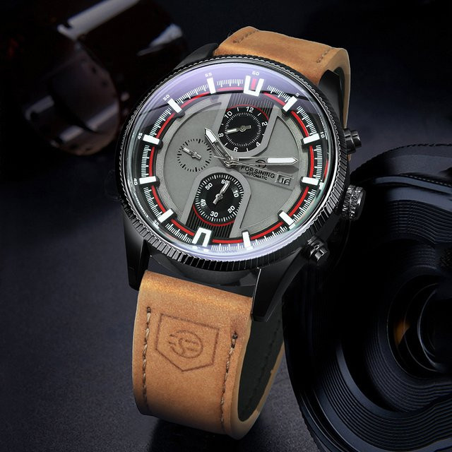 Forsining Armbanduhr Automatik, Edelstahl, Leder, Schwarz, Herren - Bild 1