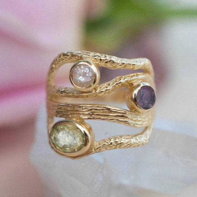 Huitan Ring Damen, Kupfer, Goldfarben, Zirkonia, Kristall - Bild 1