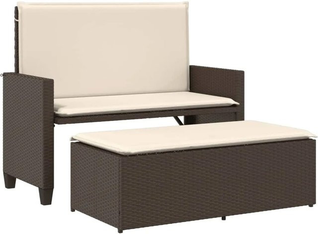 vidaXL Gartenbank aus Poly Rattan mit Kissen und Hocker in Braun - Bild 1
