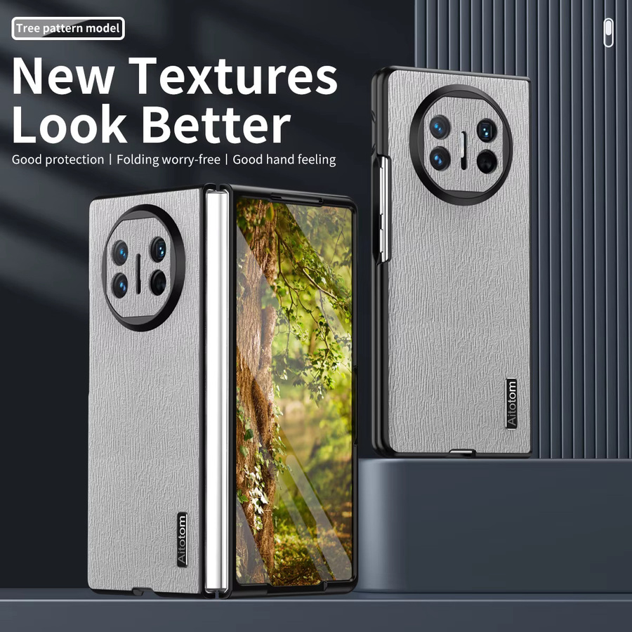 Luxuriöse PU-Leder-Handyhülle für Huawei Mate X3, Mate X5 und Mate X2 mit Linsenschutz und stoßfester Silikon-Rückseite in Schwarz oder Grau - Bild 2