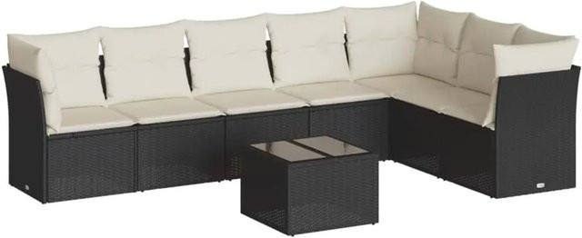 vidaXL 8-teilige Garten-Sofagarnitur in L-Form aus Poly-Rattan in Schwarz mit Kissen und Stauraum - Bild 1