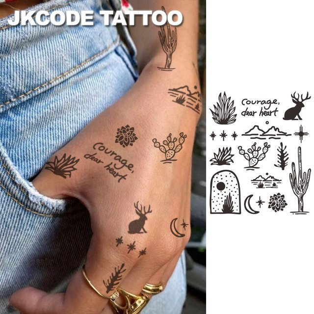 JKCODE TATTOO Finger-Tattoos, Kaktus- und Elch-Designs, Damen - Bild 1
