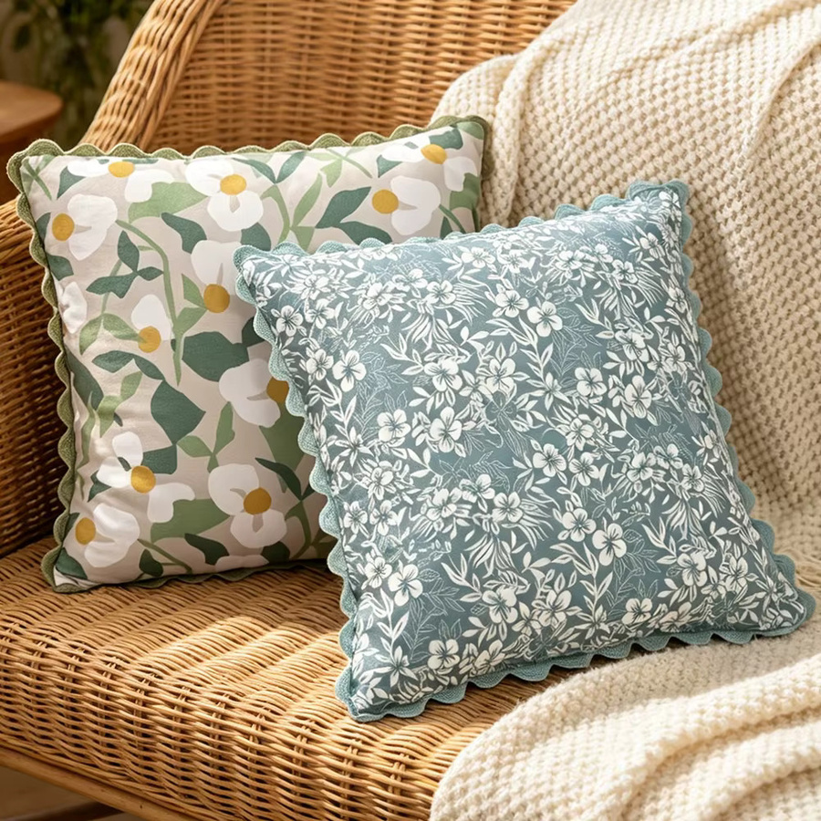 BUYNOW Kissenbezug mit Frühlingsblumen-Aufdruck und Spitzenbesatz, quadratisch, Multicolour, Breite: 45 cm, Höhe: 45 cm, Tiefe: 45 cm - Bild 4