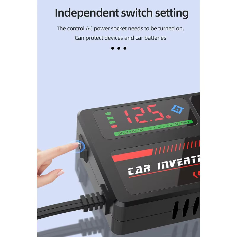 Kebidumei Tragbarer Auto-Wechselrichter 12V auf 110V und 24V auf 220V Steckdosenadapter mit 4 USB-Anschlüssen für Auto LKW SUV und Wohnmobil in Schwarz - Bild 3