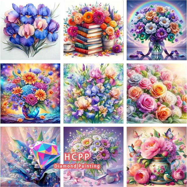 Blume Quadratische Vase DIY Diamantmalerei Kit 5D Mosaik Set für Erwachsene in Multicolour, B/B/H: 20 x 20 x 20 cm - Bild 1