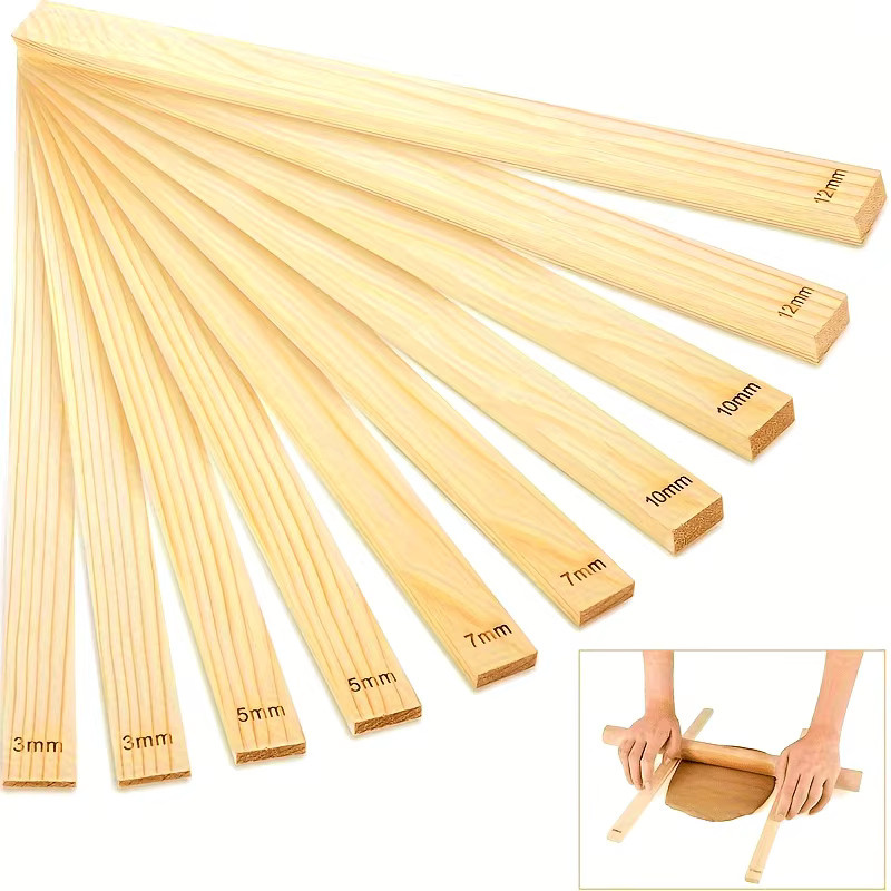 10er Set Holz Nudelholzführungen mit 5 Dickenstreifen in Beige für Keramik und Polymer-Ton - Bild 3