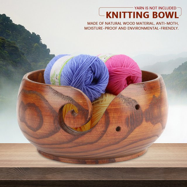 Handgefertigte Holzgarnschale von TOPINCN in Braun, runde Strickschale und Häkelschale im rustikalen Design, Durchmesser: 13 cm - Bild 1
