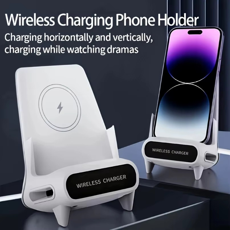VIKEFON Kabelloses Ladegerät mit Lautsprecher und Desktop-Handyhalterung für iPhone 16-12 Pro Max, Samsung S25 S24 und Xiaomi, Smart-Ladestation in Schwarz oder Weiß - Bild 2