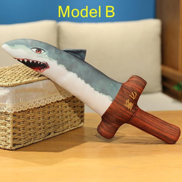 Wucifang Bags Haifisch-Stofftier-Schwert, Dolch-Kissen, braun - Bild 1