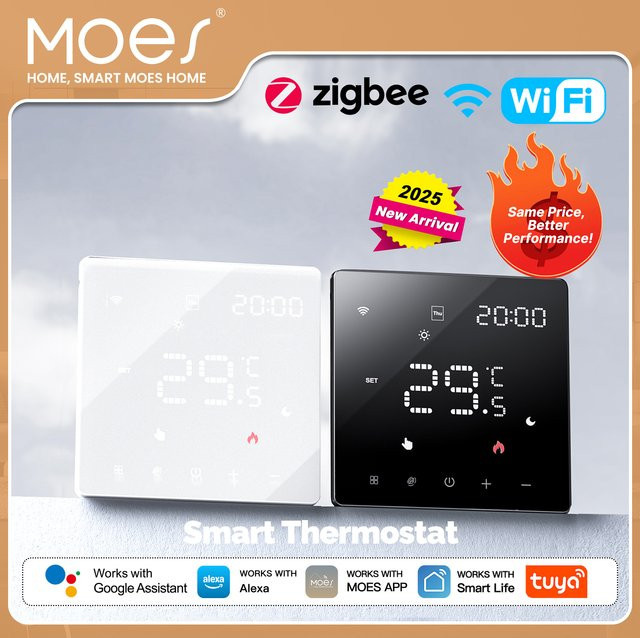 MOES Smart Thermostat Tuya ZigBee WiFi Programmierbarer Temperaturregler für Wasser- oder Elektroheizungen, Schwarz, Glasoberfläche - Bild 1