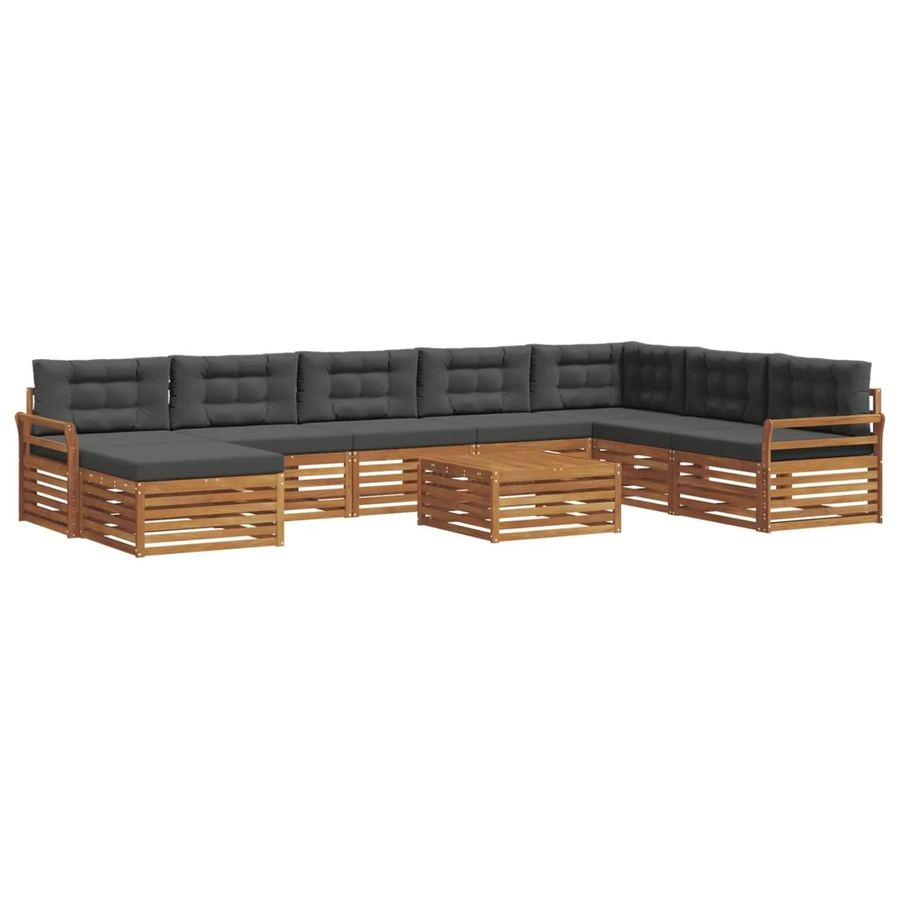 vidaXL Sofagarnitur 9-teilig aus Akazien-Massivholz in Natur und Anthrazit mit Polsterkissen und Armlehnen - Bild 2