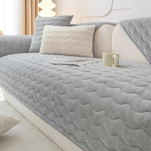 Luxuriöser Sofabezug aus Milchplüsch in Grau, rutschfester Sitzkissenbezug für dein Sofa, B/B: 70 x 70 cm - Bild 1